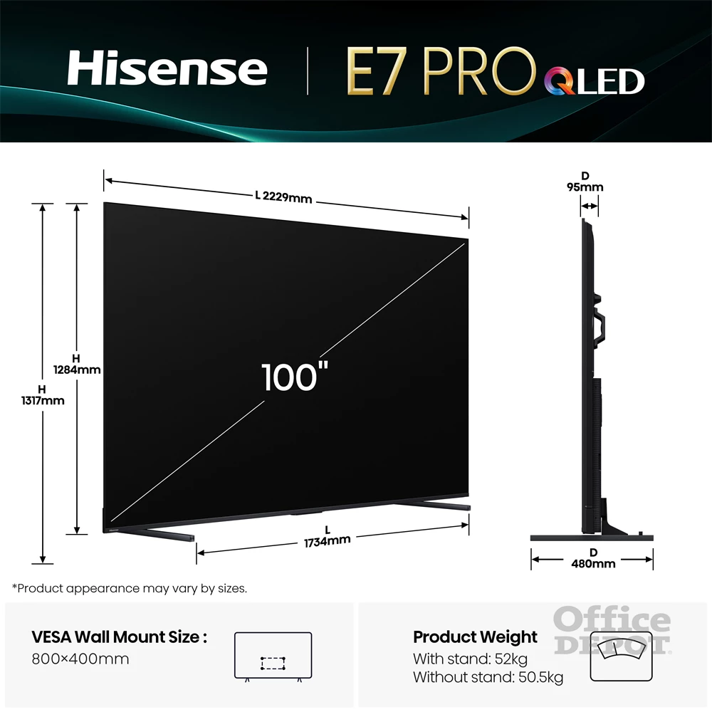 Hisense 100" 100E7QPRO 4K UHD Smart Gamer QLED TV