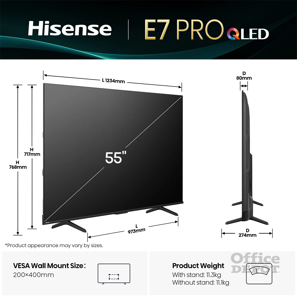 Hisense 55" 55E7QPRO 4K UHD Smart Gamer QLED TV