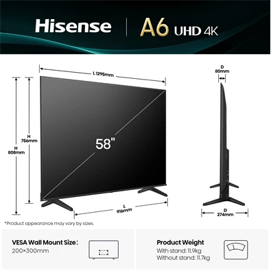 Hisense 58" 58A6Q 4K UHD Smart LED TV