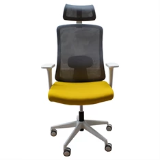 IRISOffice Aurora sárga/szürke ergonómikus, szövet-hálós irodai forgószék fej és háttámasszal