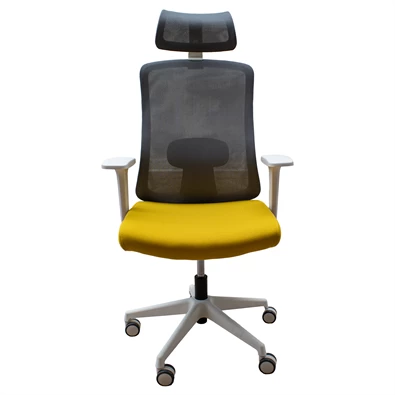 IRISOffice Aurora sárga/szürke ergonómikus, szövet-hálós irodai forgószék fej és háttámasszal