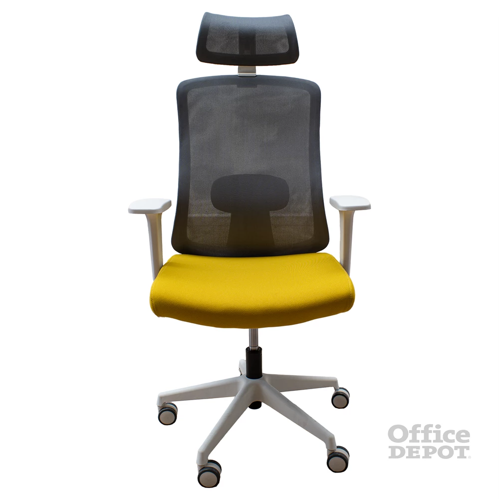 IRISOffice Aurora sárga/szürke ergonómikus, szövet-hálós irodai forgószék fej és háttámasszal