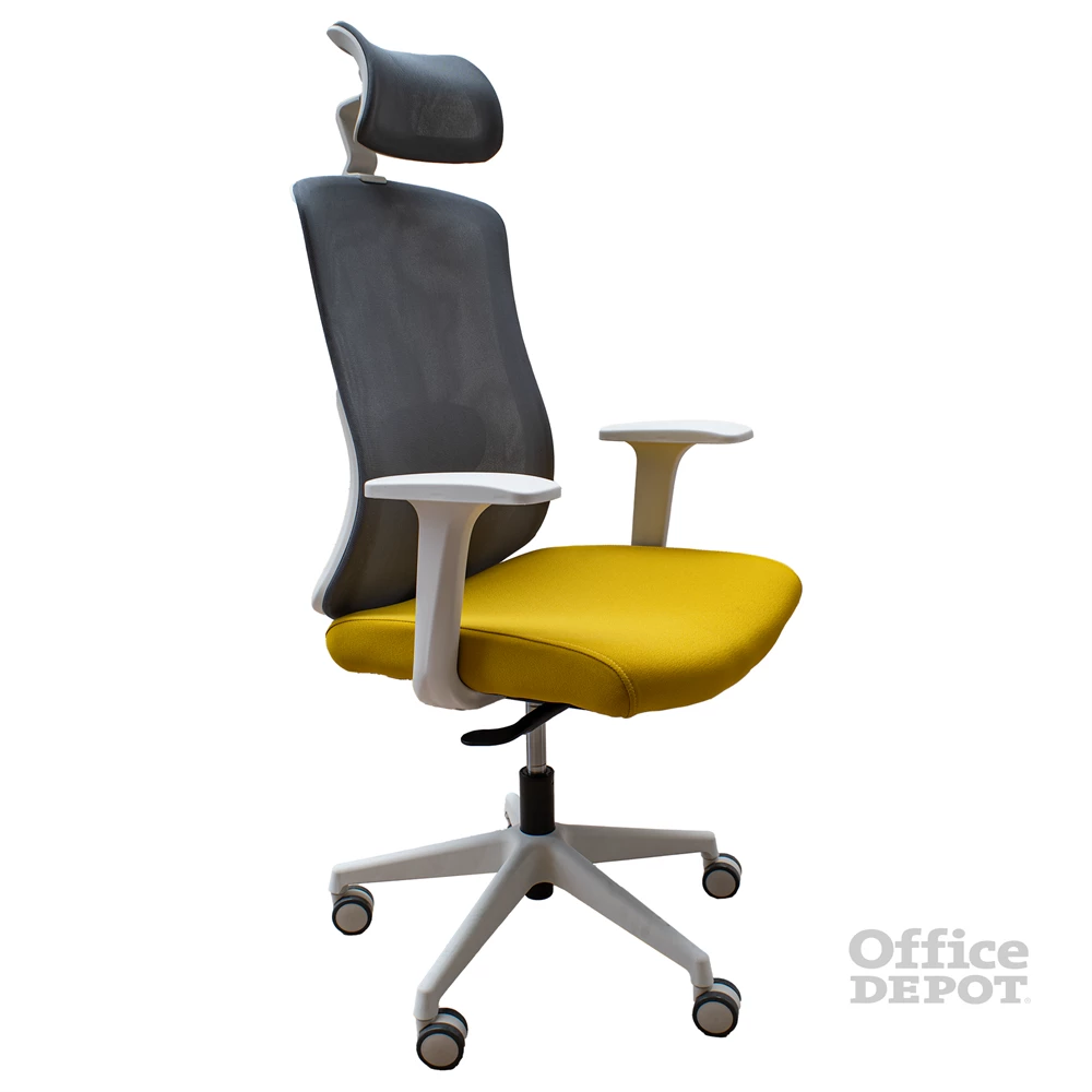 IRISOffice Aurora sárga/szürke ergonómikus, szövet-hálós irodai forgószék fej és háttámasszal