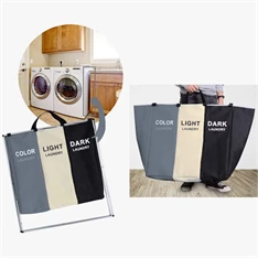 IRIS 2466 Összecsukható szennyestartó kosár, 3 rekeszes, 65X37.5X58 cm