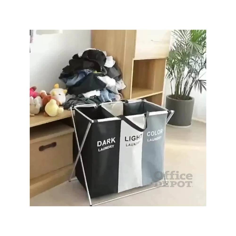 IRIS 2466 Összecsukható szennyestartó kosár, 3 rekeszes, 65X37.5X58 cm