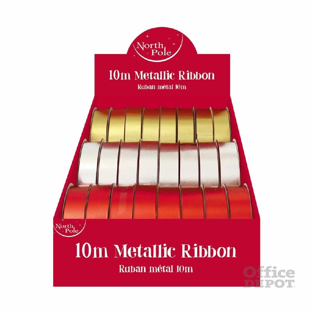 IRIS Ajándék kötöző szalag, dombornyomott, 10m, vegyes színekben, arany, ezüst, piros