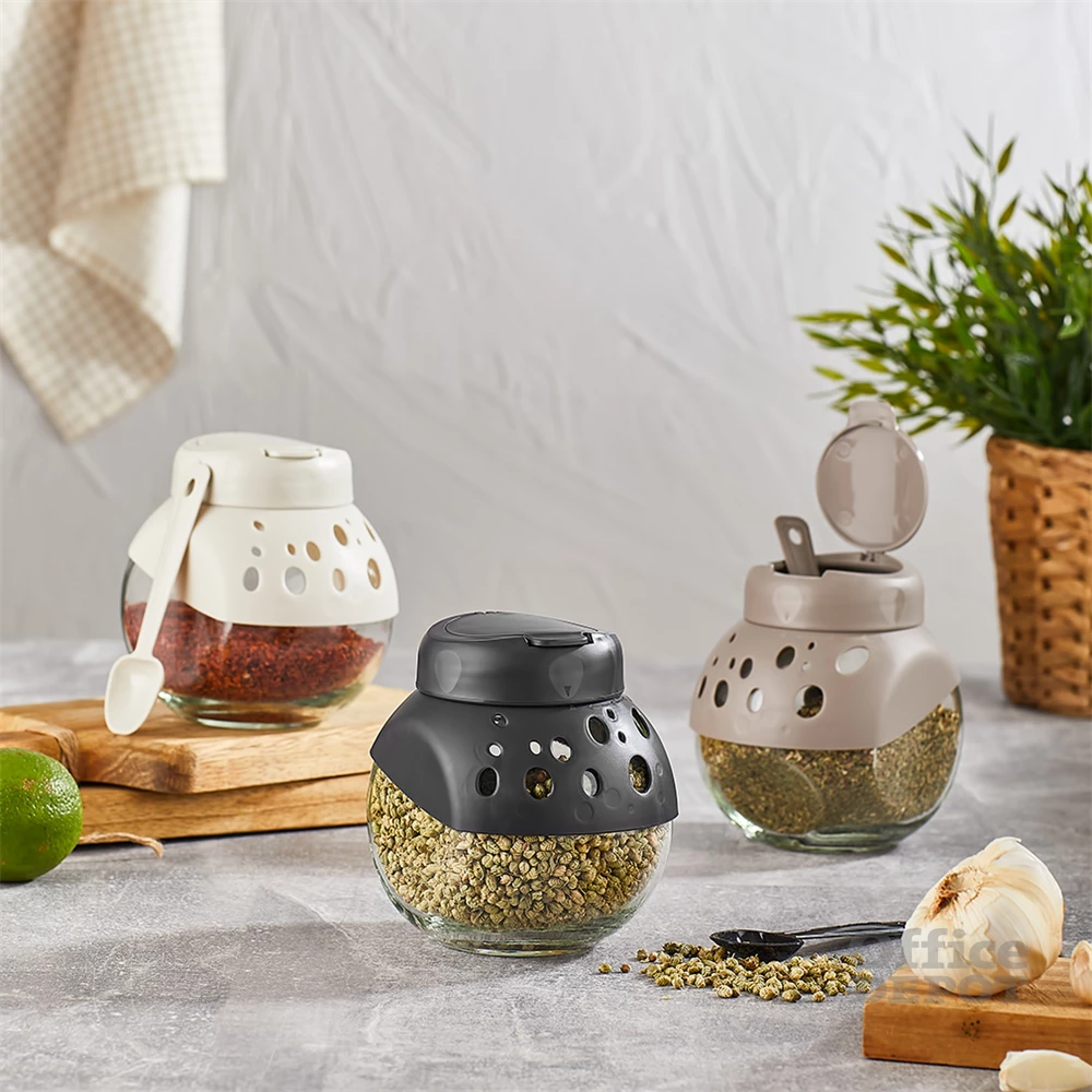 IRIS C-00269 Prisma billenthető üveg tároló kanállal 500ml, antracit, elfántcsont vagy piros színű