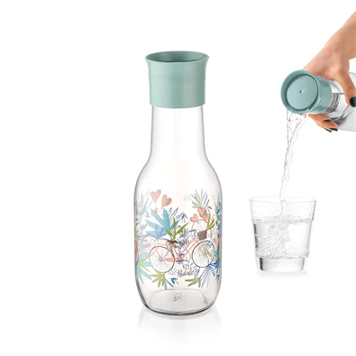IRIS C-00352 Hydra üvegkancsó kerékpáros mintával 1.000ml, menta vagy rózsaszín IRIS C-00352 Hydra üvegkancsó kerékpáros mintával 1.000ml, menta vagy rózsaszín