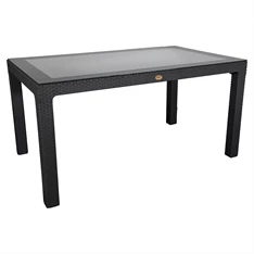 IRIS GF-220A ECO antracit műanyag kerti asztal rattan üveglappal 90x150cm IRIS GF-220A ECO antracit műanyag kerti asztal rattan üveglappal 90x150cm