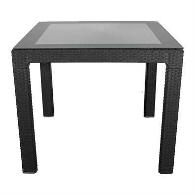 IRIS GF-820A ORIGINAL antracit műanyag kerti asztal rattan üveglappal 90x90cm IRIS GF-820A ORIGINAL antracit műanyag kerti asztal rattan üveglappal 90x90cm