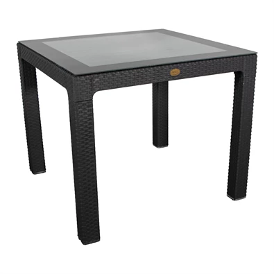 IRIS GF-820A ORIGINAL antracit műanyag kerti asztal rattan üveglappal 90x90cm IRIS GF-820A ORIGINAL antracit műanyag kerti asztal rattan üveglappal 90x90cm