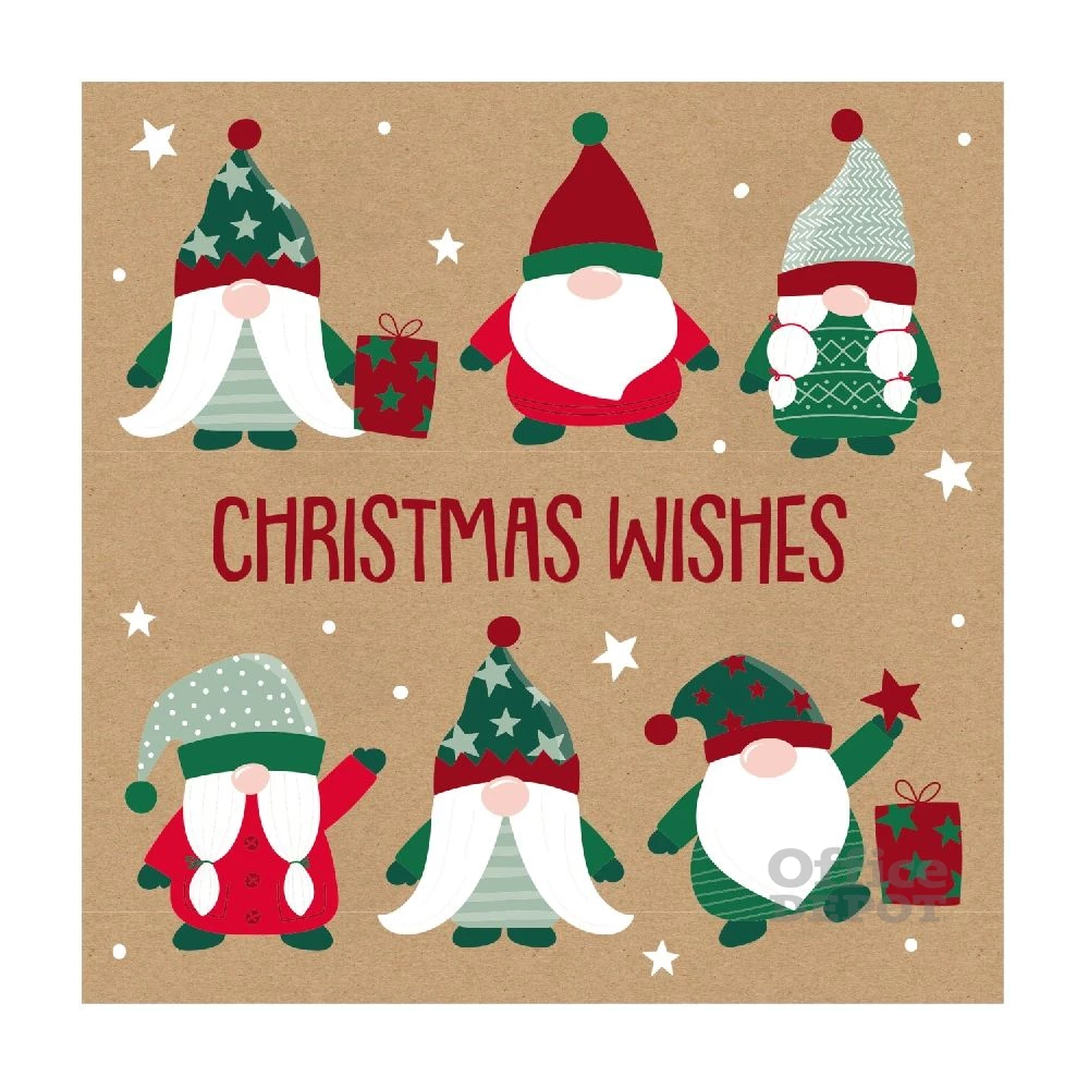 IRIS Karácsonyi ajándék kártya 12db/csomag 2 féle, 6-6db/ minta, 14x14cm, kraft barna papíron