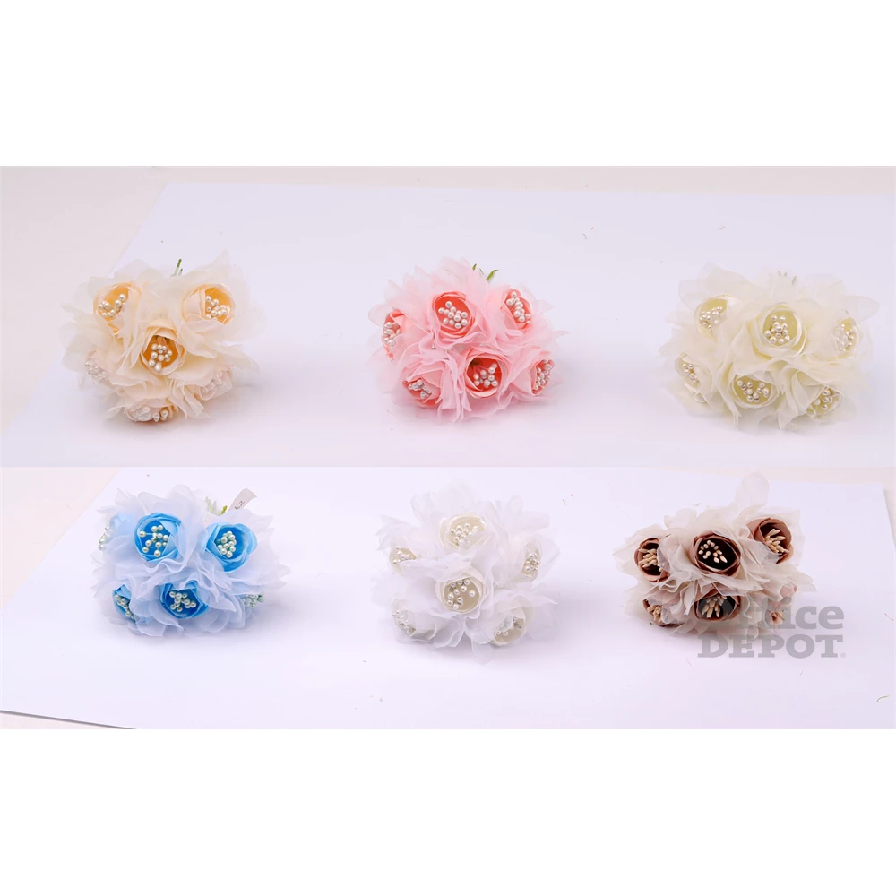 IRIS dekor csokor rózsa+tüll 6 féle szín 6cm