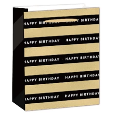 IRIS matt papírtasak hologrammos hot stamp Happy Birtday fekete/arany 11 x 14cm