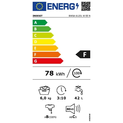 Indesit BWSA 61251 W EU N keskeny elöltöltős mosógép Indesit BWSA 61251 W EU N keskeny elöltöltős mosógép