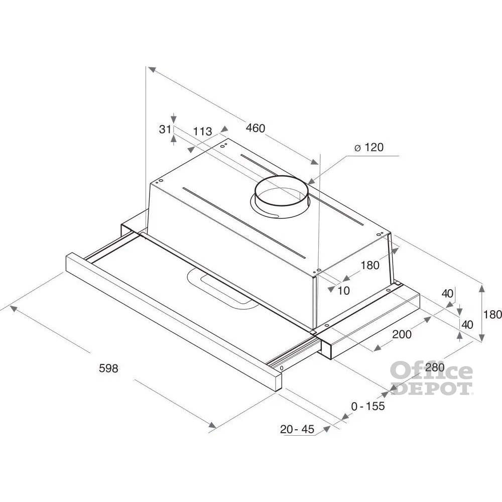 Indesit H 461 IX.1/1 ezüst, beépíthető, kihúzható, méret:59,8 cm, teleszkópos, zajszint:62 dB, páraelszívó