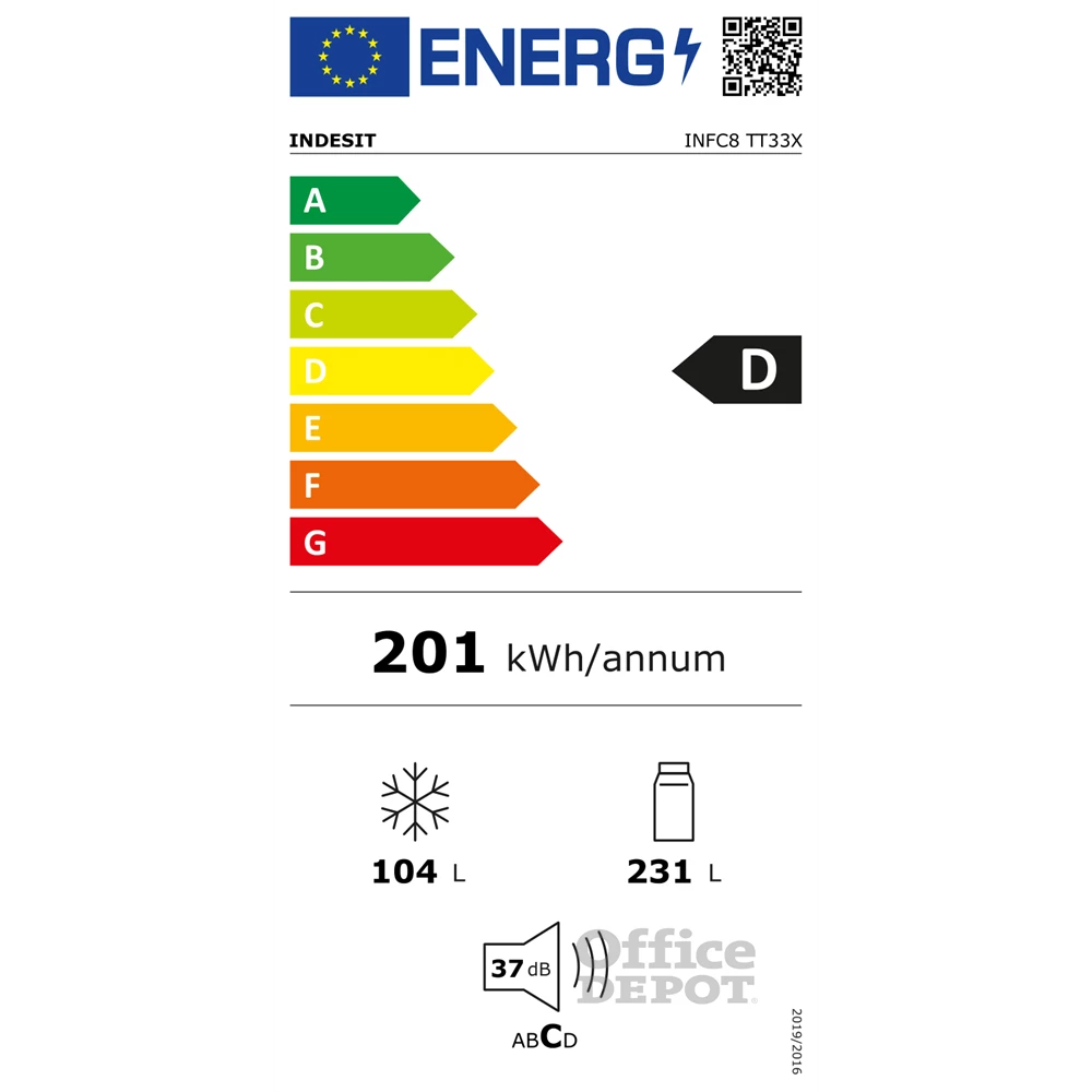 Indesit INFC8 TT33X inox, alulfagyasztós, Hűtő:231L, Fagyasztó:104L, Total No frost hűtőszekrény