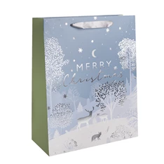 Iris boldog karácsonyt papírtasak matt kék/ezüst 18*23 cm