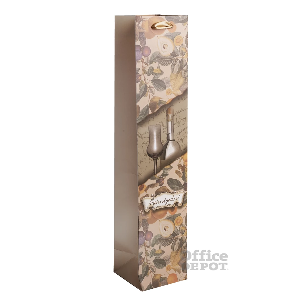 Iris papírtasak pálinkás matt, "egészségedre" felirat, gyümölcsök 8*38*8 cm