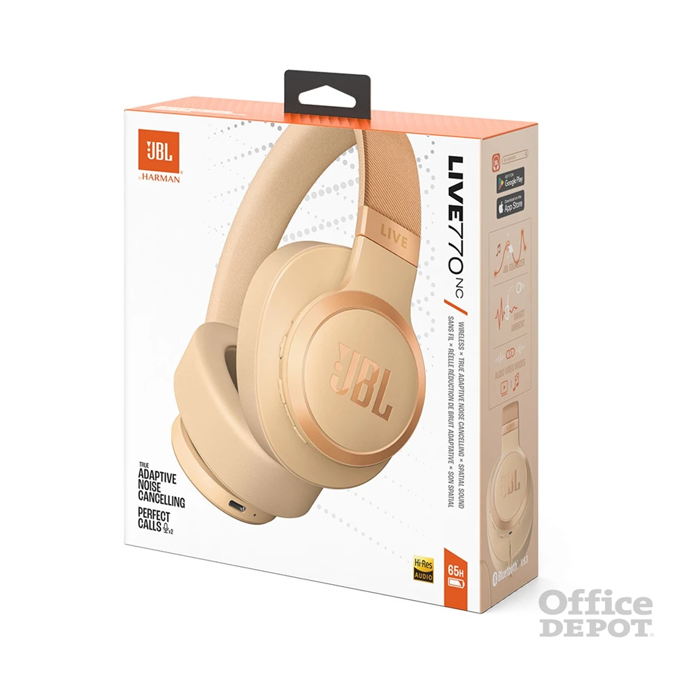 JBL Live 770 NC Bluetooth homok zajszűrős fejhallgató