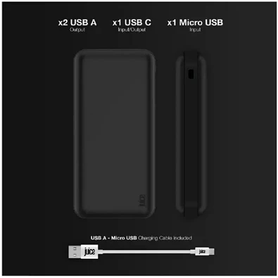 Juice JUI-PBANK-MAX-20000MA-ECO-BLK MAX 20000mAh 20W fekete power bank Juice JUI-PBANK-MAX-20000MA-ECO-BLK MAX 20000mAh 20W fekete power bank