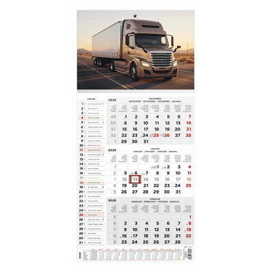 Kalendart 2026 T077 3 havi Kamion mintás speditőrnaptár