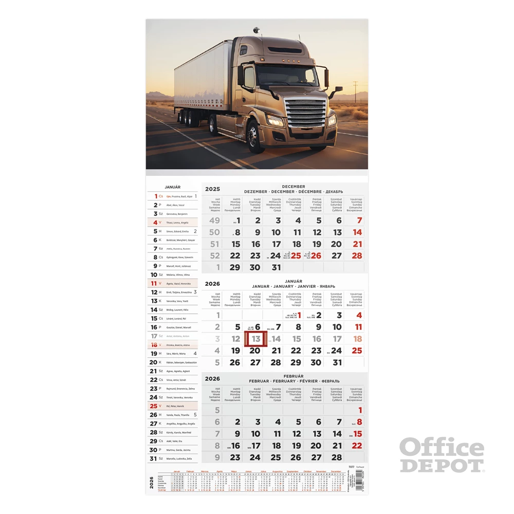 Kalendart 2026 T077 3 havi Kamion mintás speditőrnaptár