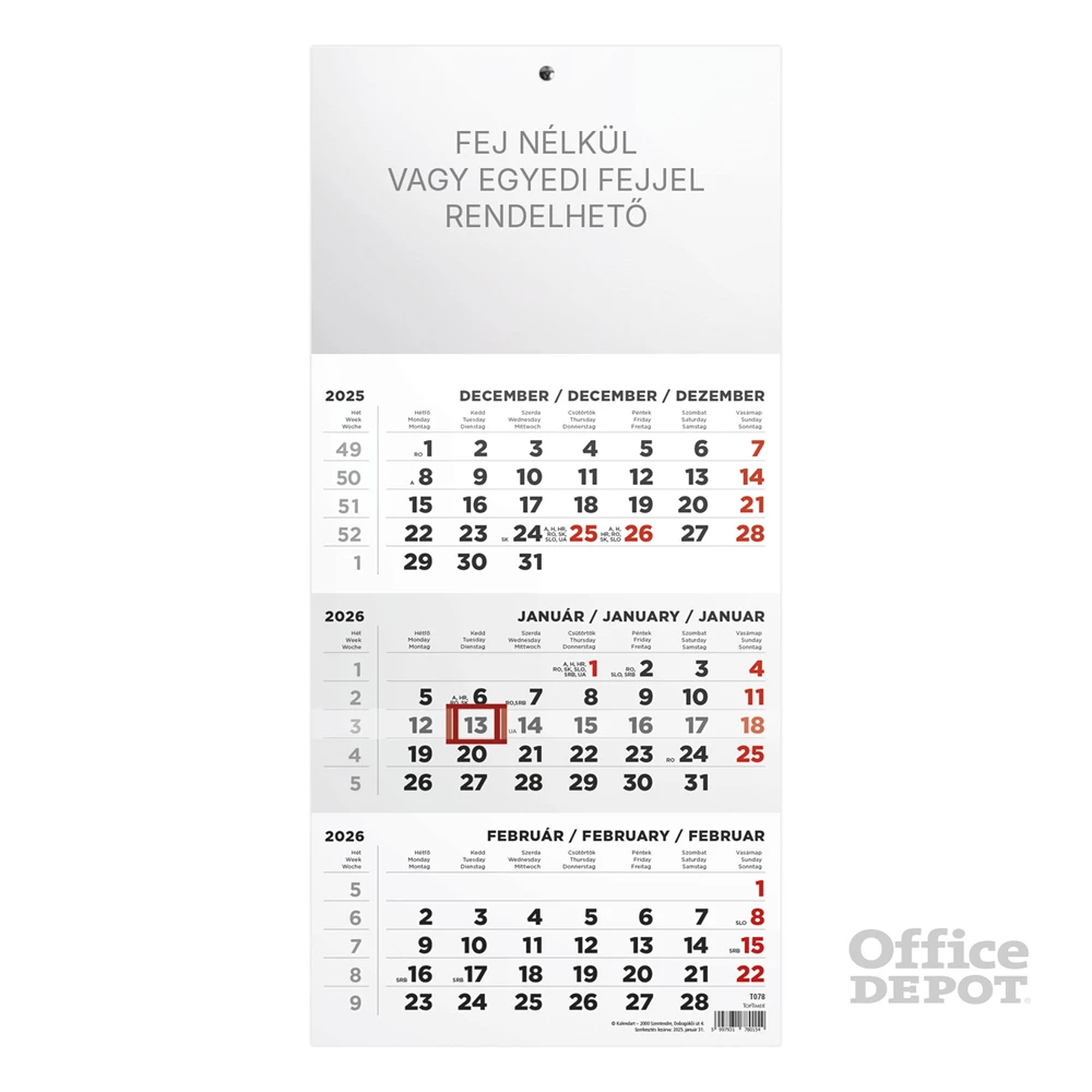 Kalendart 2026 T078 1 tömb fej nélkül speditőrnaptár