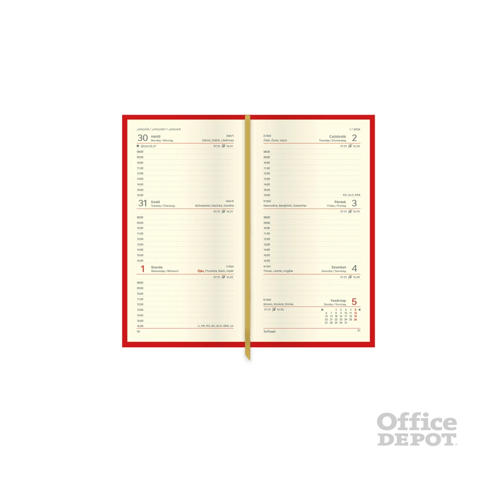 Kalendart Image 2026 I035 piros heti beosztású álló zsebnaptár