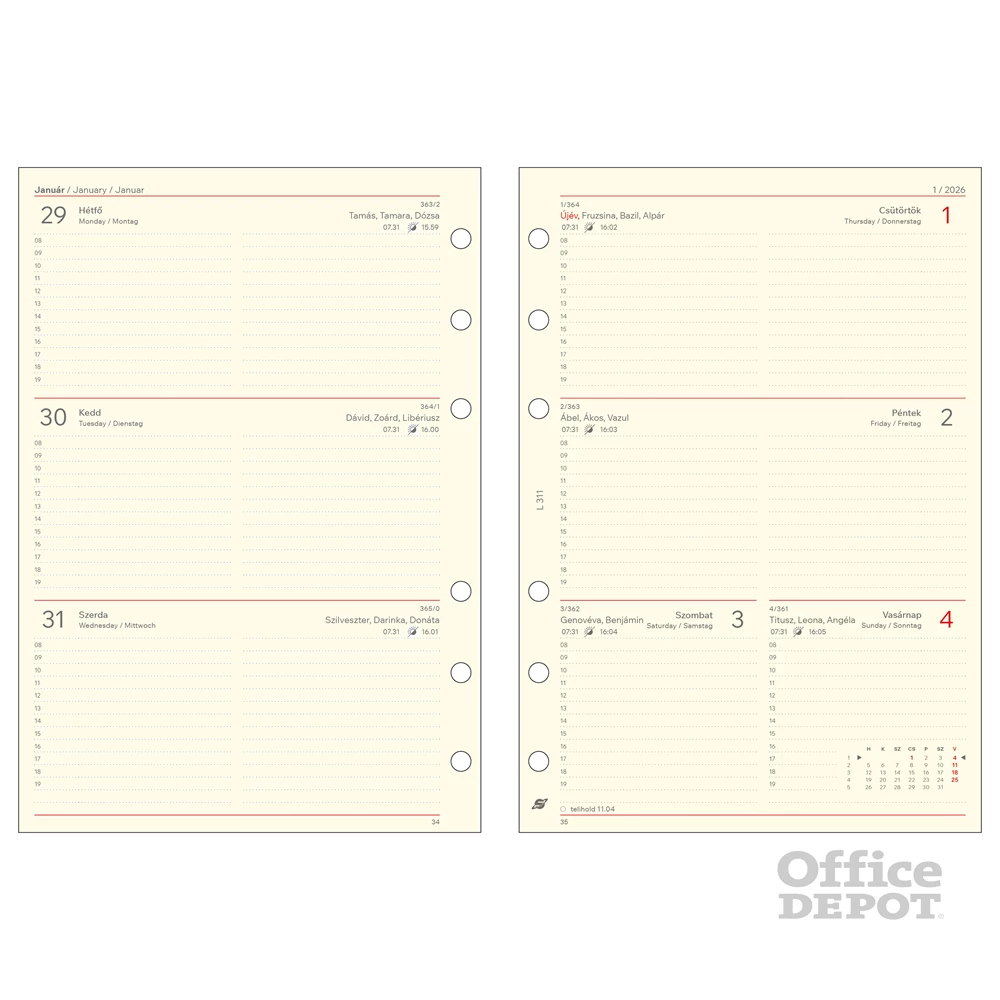Kalendart Saturnus L311 heti beosztású gyűrűs betétlap csomag