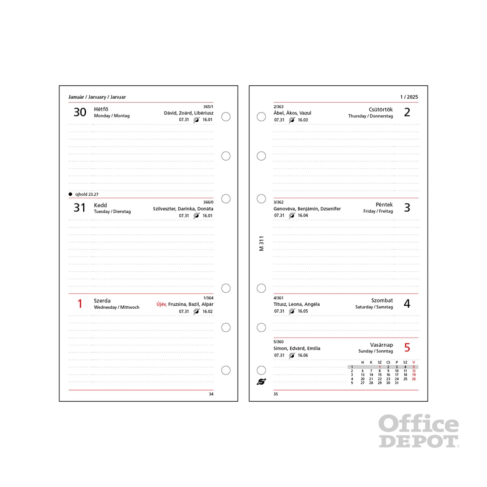 Kalendart Saturnus M311/F heti beosztású gyűrűs betétlap csomag