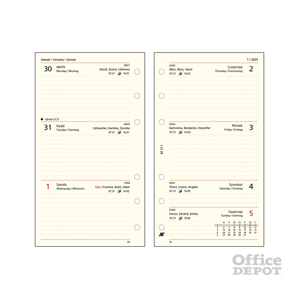 Kalendart Saturnus M311 heti beosztású gyűrűs betétlap csomag