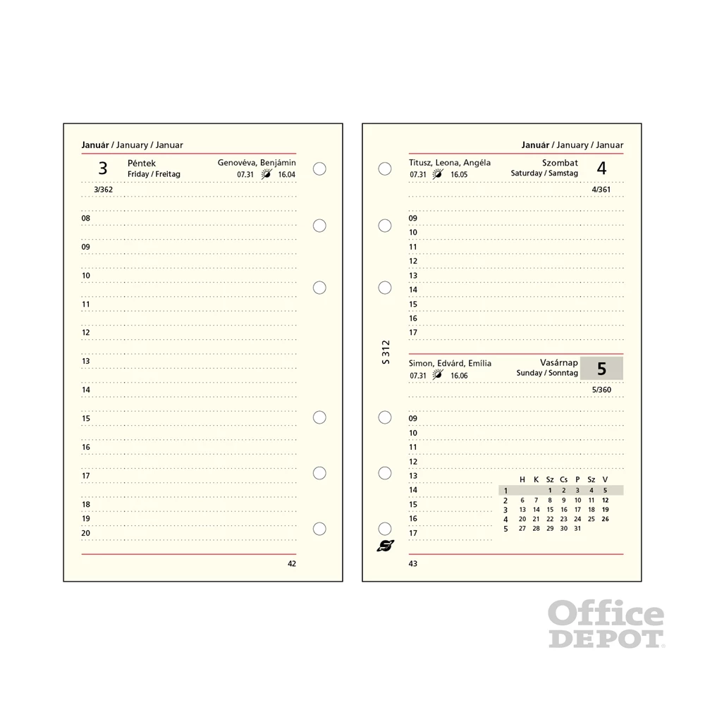 Kalendart Saturnus S312 napi beosztású betétlap csomag