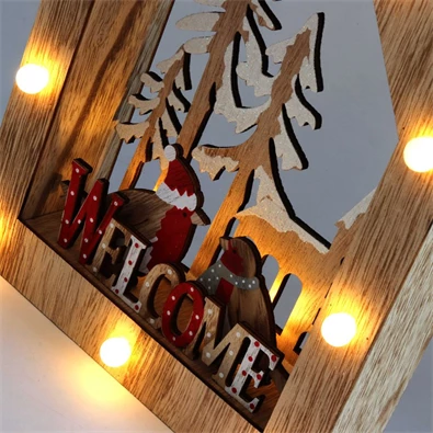 Karácsonyi ház alakú madarak mintás/20x30x5,5cm/meleg fehér LED-es fa fénydekoráció