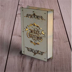 Karácsonyi könyv mintás 23x16x4,5cm/meleg fehér LED-es fa fénydekoráció Karácsonyi könyv mintás 23x16x4,5cm/meleg fehér LED-es fa fénydekoráció