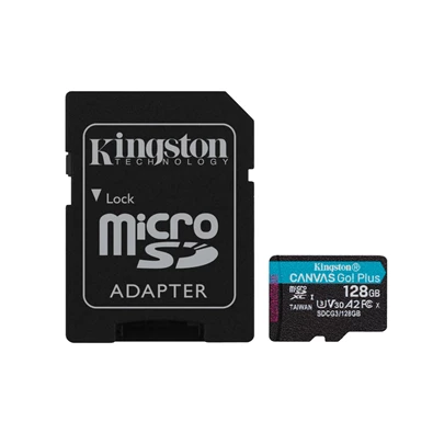 Kingston 128GB SD micro Canvas Go! Plus (SDXC Class 10 UHS-I U3) (SDCG3/128GB) memóriakártya adapterrel Kingston 128GB SD micro Canvas Go! Plus (SDXC Class 10 UHS-I U3) (SDCG3/128GB) memóriakártya adapterrel