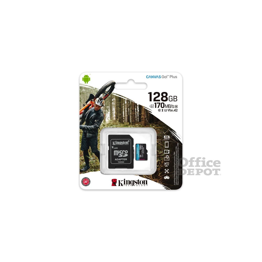 Kingston 128GB SD micro Canvas Go! Plus (SDXC Class 10 UHS-I U3) (SDCG3/128GB) memóriakártya adapterrel