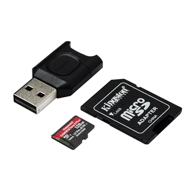 Kingston 128GB SD micro Canvas React Plus (SDXC Class 10 UHS-II U3) (MLPMR2/128GB) memóriakártya adapterrel, olvasóval Kingston 128GB SD micro Canvas React Plus (SDXC Class 10 UHS-II U3) (MLPMR2/128GB) memóriakártya adapterrel, olvasóval