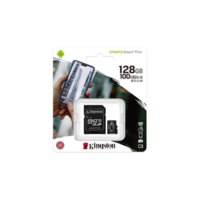 Kingston 128GB SD micro Canvas Select Plus (SDXC Class 10 A1) (SDCS2/128GB) memóriakártya adapterrel Kingston 128GB SD micro Canvas Select Plus (SDXC Class 10 A1) (SDCS2/128GB) memóriakártya adapterrel