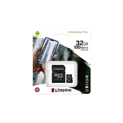 Kingston 32GB SD micro Canvas Select Plus (SDHC Class 10 A1) (SDCS2/32GB) memóriakártya adapterrel Kingston 32GB SD micro Canvas Select Plus (SDHC Class 10 A1) (SDCS2/32GB) memóriakártya adapterrel