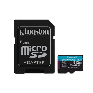Kingston 512GB SD micro Canvas Go! Plus (SDXC Class 10 UHS-I U3) (SDCG3/512GB) memóriakártya adapterrel Kingston 512GB SD micro Canvas Go! Plus (SDXC Class 10 UHS-I U3) (SDCG3/512GB) memóriakártya adapterrel