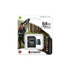 Kingston 64GB SD micro Canvas Go! Plus (SDXC Class 10 UHS-I U3) (SDCG3/64GB) memóriakártya adapterrel Kingston 64GB SD micro Canvas Go! Plus (SDXC Class 10 UHS-I U3) (SDCG3/64GB) memóriakártya adapterrel
