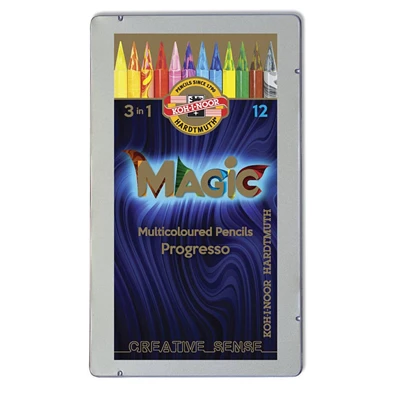 Koh-I-Noor 8772 Progresso Magic henger alakú 12db-os színes ceruza készlet Koh-I-Noor 8772 Progresso Magic henger alakú 12db-os színes ceruza készlet