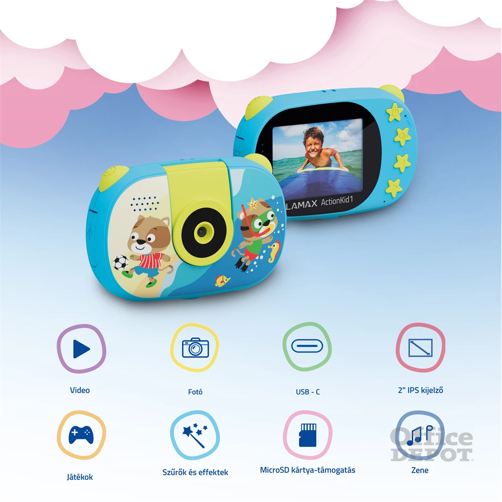 LAMAX ActionKid1 Full HD 8MP kék gyerek akciókamera vízálló tokkal