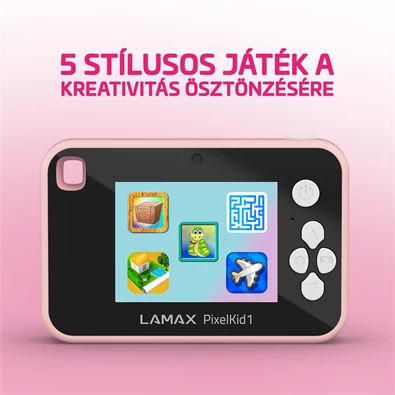 LAMAX PixelKid1 Pink Full HD 8MP rózsazsín gyerek fényképezőgép és kamera LAMAX PixelKid1 Pink Full HD 8MP rózsazsín gyerek fényképezőgép és kamera