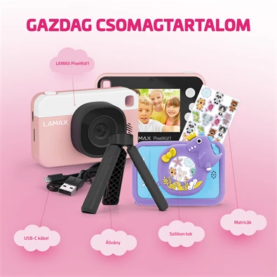 LAMAX PixelKid1 Pink Full HD 8MP rózsazsín gyerek fényképezőgép és kamera LAMAX PixelKid1 Pink Full HD 8MP rózsazsín gyerek fényképezőgép és kamera