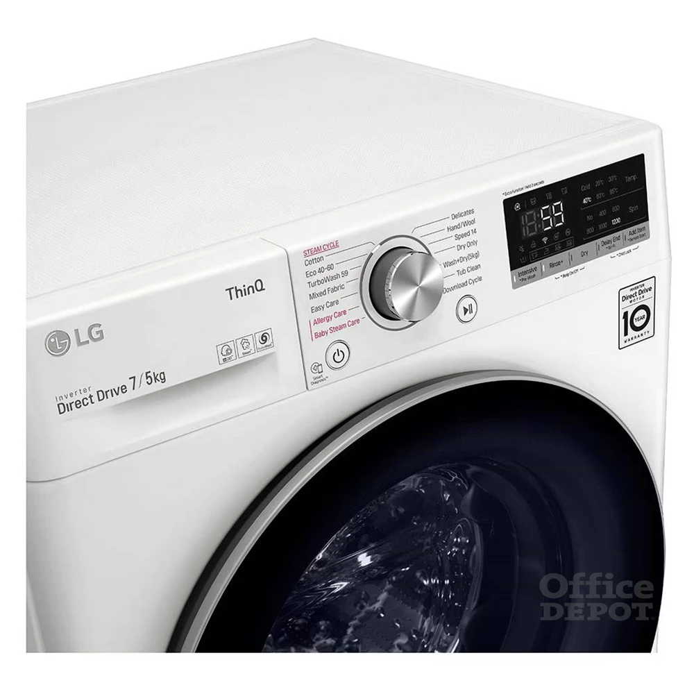 LG F2DV5S7S1E fehér, elöltöltős, keskeny, max.1200ford., 7 kg/5 kg, mosó-szárítógép