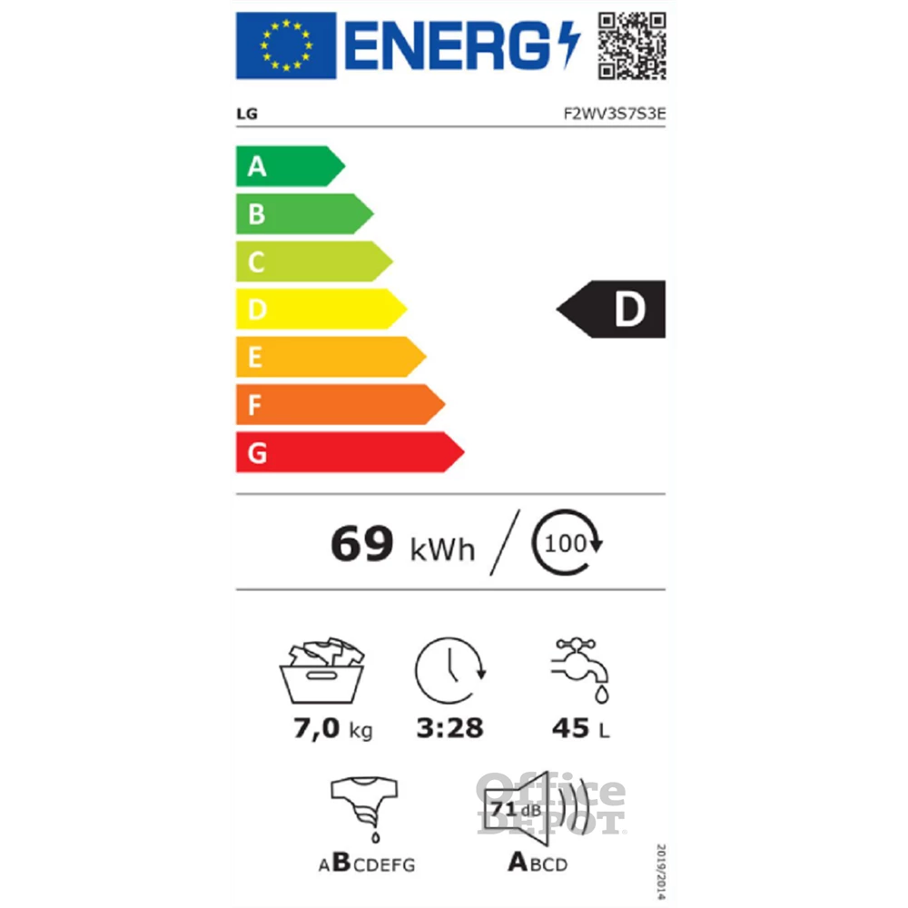 LG F2WV3S7S3E fehér, elöltöltős, keskeny, max.1200ford., 7 kg, mosógép