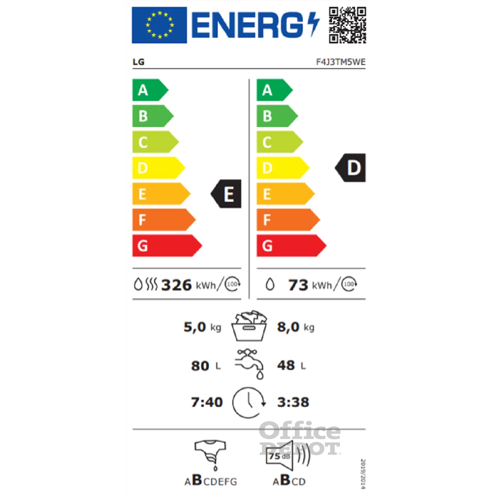 LG F4J3TM5WE fehér, elöltöltős, max.1400ford., 8 kg/5 kg, mosó-szárítógép