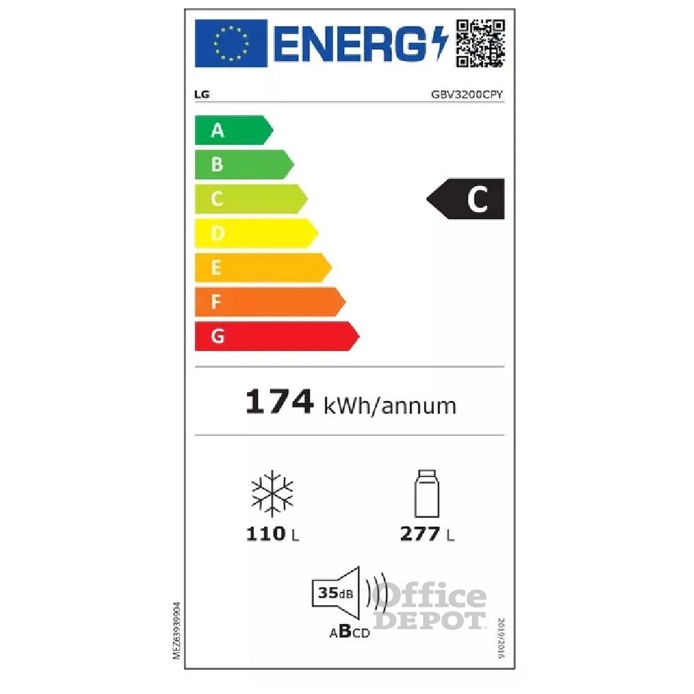 LG GBV3200CPY mattezüst, alulfagyasztós, Hűtő:277L, Fagyasztó:110L, DoorCooling hűtőszekrény